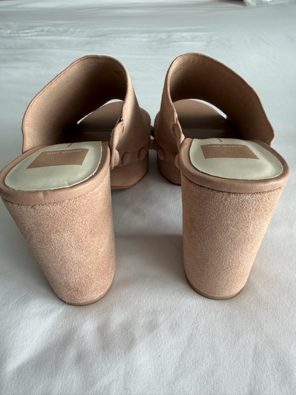 Dolce Vita "Emol" Blush Pink Tan Suede Platform Clog Mules Open Toe Sandal 70s - Picture 7 of 16